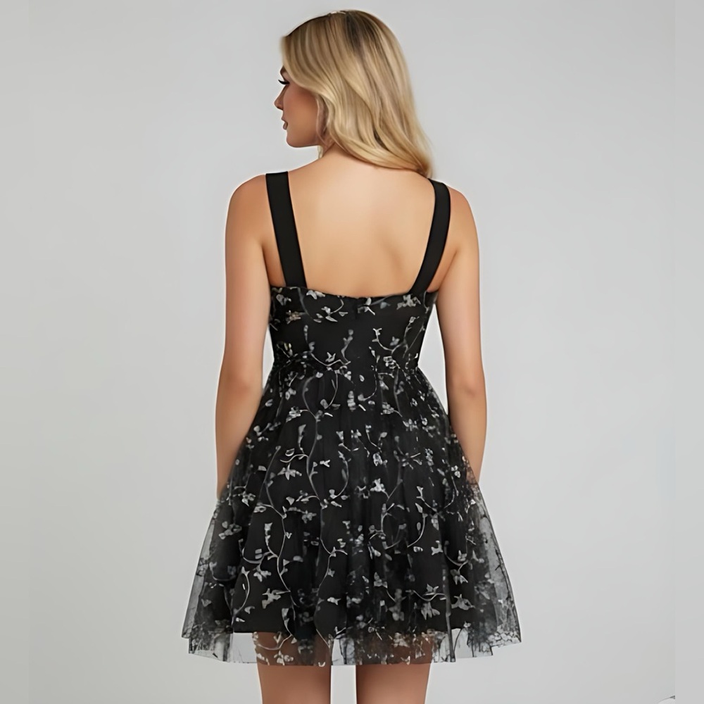 Floral Embroidery Mesh Overlay Cami Dress - Picture 5 of 10